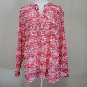 Carve Designs Pink and White Dylan Gauze Long Sleeve Shirt Size Large